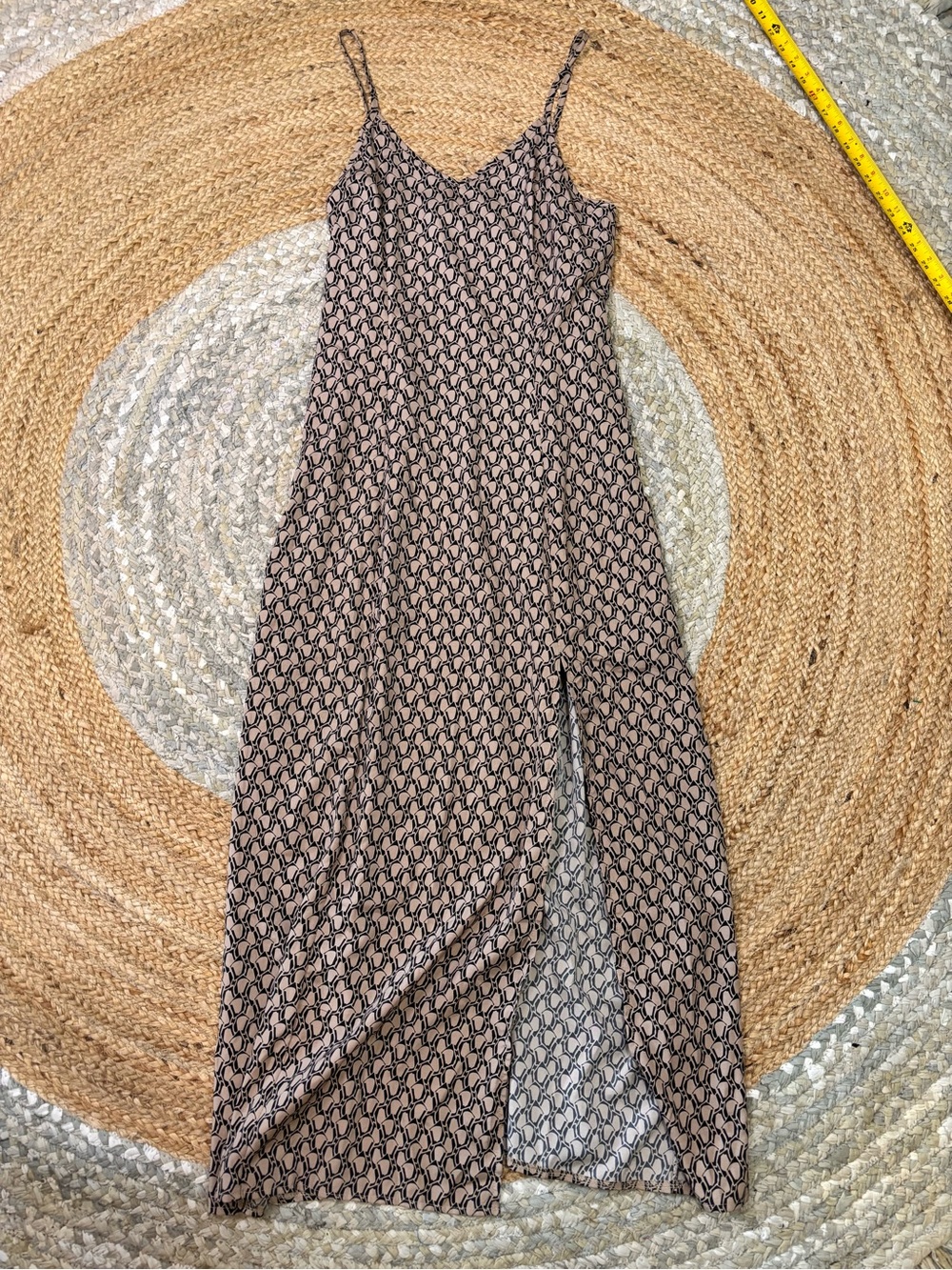 SHEIN Brown Geometric Slip Maxi Dress with Front Slit